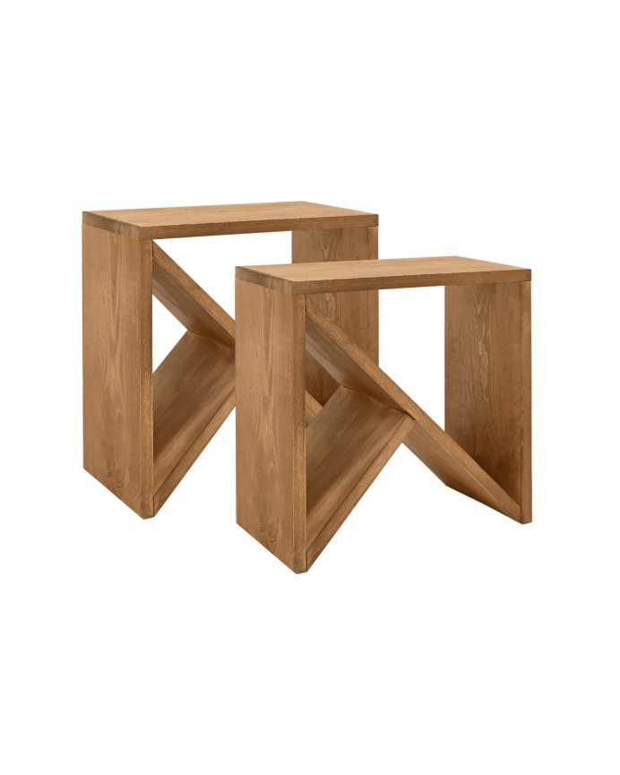 Pack 2 tables en bois massif ton chêne foncé en différentes tailles