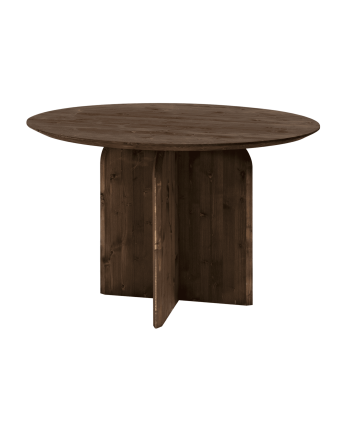 Table à manger ronde en bois massif ton noyer 110cm