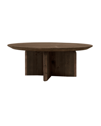 Table basse ronde en bois massif ton noyer en différentes tailles