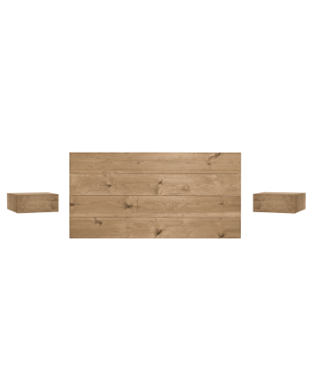 Pack tête de lit et tables flottantes en bois massif ton chêne foncé en différentes tailles