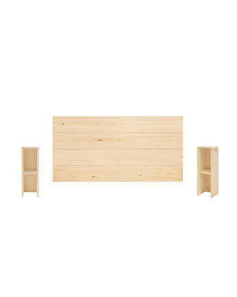 Pack de têtes de lit et de tables de chevet en bois massif ton naturel en différentes tailles