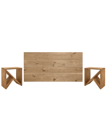 Pack tête de lit et tables en bois massif ton chêne foncé en différentes tailles
