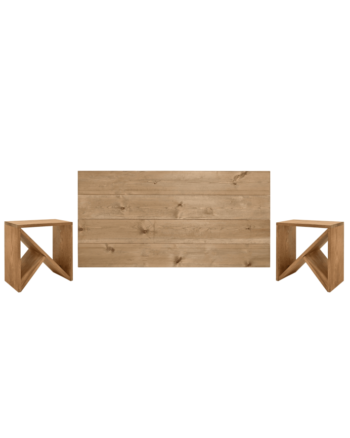 Pack tête de lit et tables en bois massif ton chêne foncé en différentes tailles