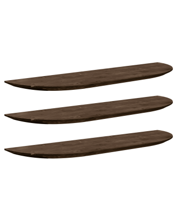 Pack 3 étagères flottantes arrondies en bois massif ton noyer en différentes tailles