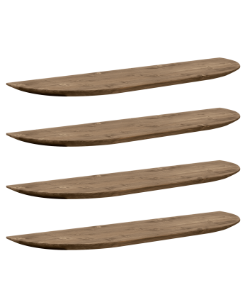 Pack 4 étagères flottantes arrondies en bois massif ton chêne foncé en différentes tailles
