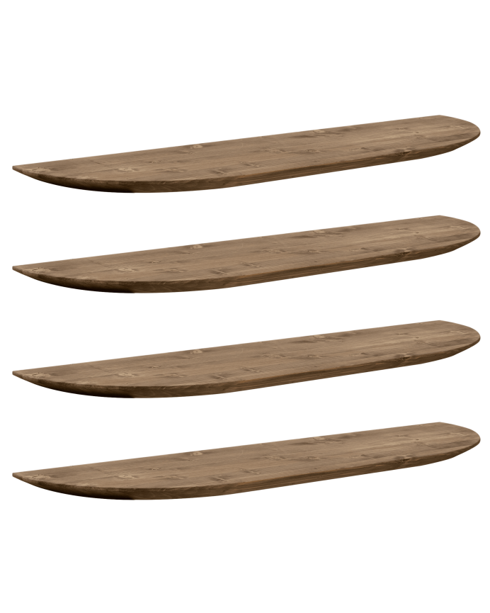Pack 4 étagères flottantes arrondies en bois massif ton chêne foncé en différentes tailles