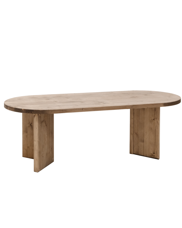 Table à manger en bois massif ton chêne foncé en différentes tailles