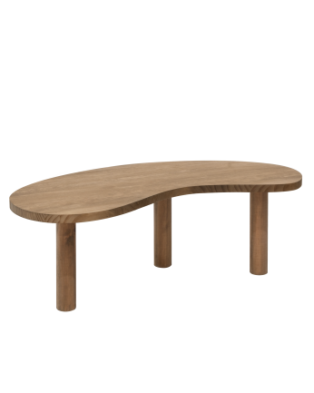 Table basse en bois massif aux formes organiques en teinte chêne foncé en différentes tailles