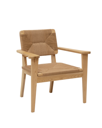 Fauteuil avec structure en bois d’orme et siège en fibre naturelle de 84x83cm