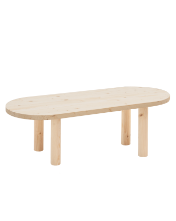 Table basse ovale en bois massif en teinte naturelle de 40x120cm