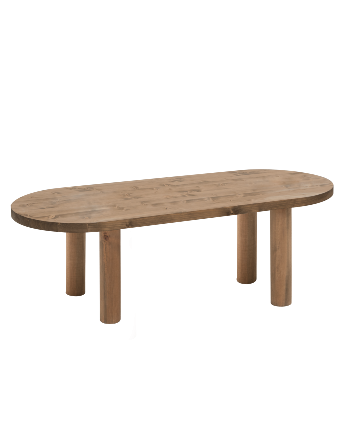 Table basse ovale en bois massif en teinte chêne foncé de 40x120cm