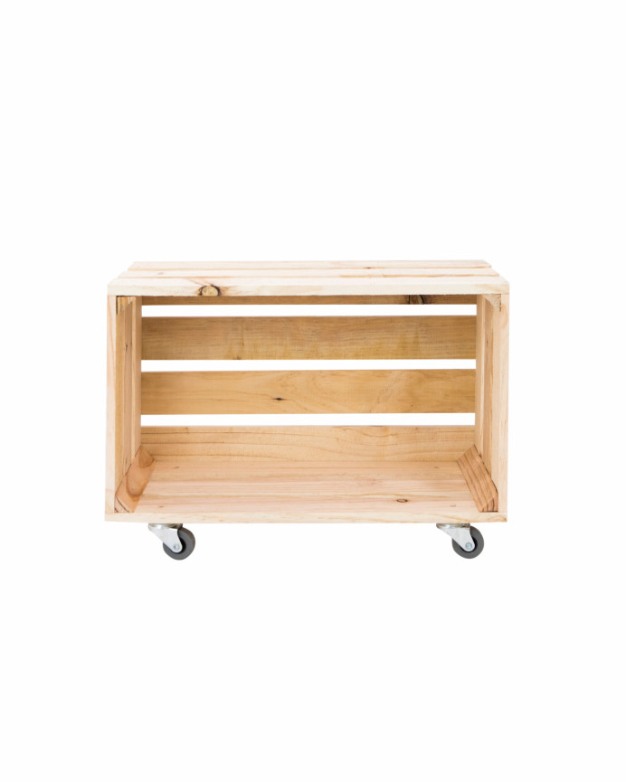 Grande caisse en bois massif ton naturel avec Roulettes Horizontales 49x25.5x30.5cm
