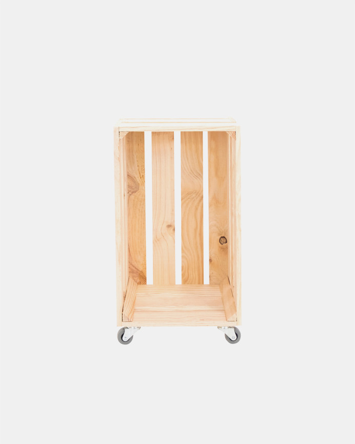 Grande caisse en bois massif ton naturel avec Roulettes Verticales 30,5x25,5x49 cm