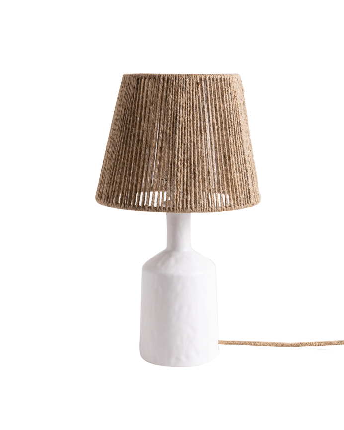 Lampe de table en céramique et abat-jour en corde de chanvre de 46x27cm