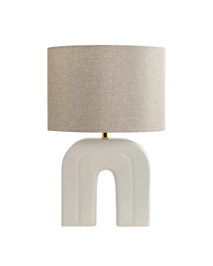 Lampe de table en résine émaillée et abat-jour en tissu de lin de 45x30cm