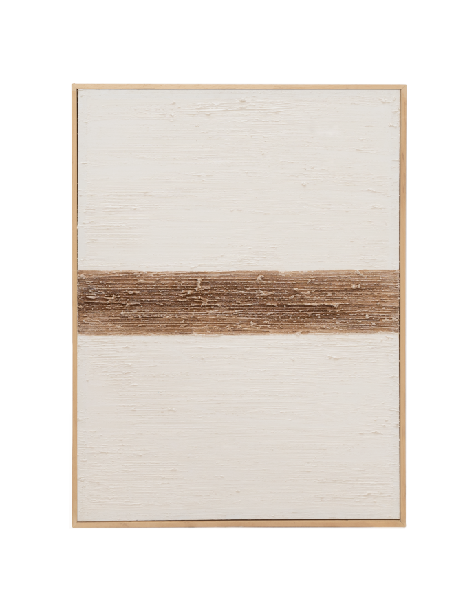 Tableau blanc et marron décoratif sur coton avec cadre en bois peint à la main à la peinture à l'huile en différentes tailles