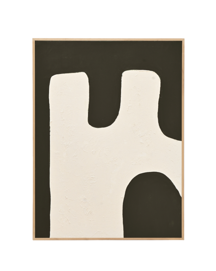 Tableau noir et blanc décoratif sur coton avec cadre en bois peint à la main à la peinture à l'huile en différentes tailles