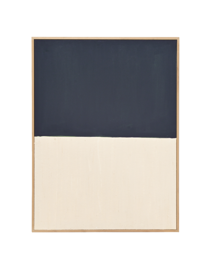 Tableau bleu et blanc décoratif sur coton avec cadre en bois peint à la main à la peinture à l'huile en différentes tailles