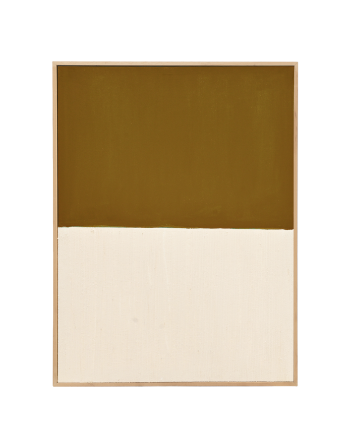 Tableau moutarde et blanc décoratif sur coton avec cadre en bois peint à la main à la peinture l'huile en différentes tailles