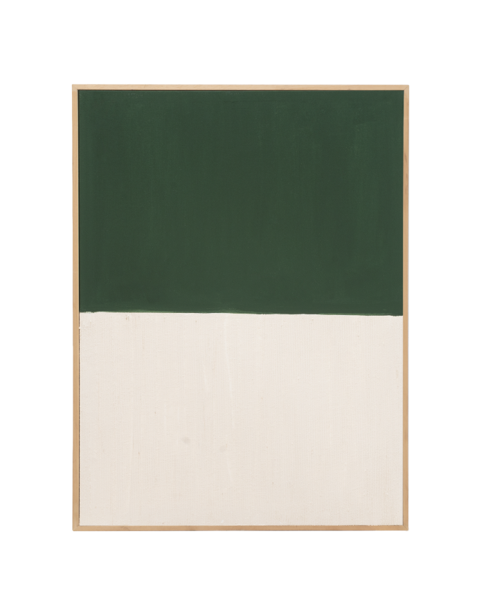 Tableau vert et blanc décoratif sur coton avec cadre en bois peint à la main à la peinture à l'huile en différentes tailles
