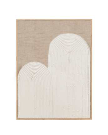 Tableau blanc e beige décoratif sur lin avec cadre en bois peint à la main à la peinture à l'huile en différentes tailles