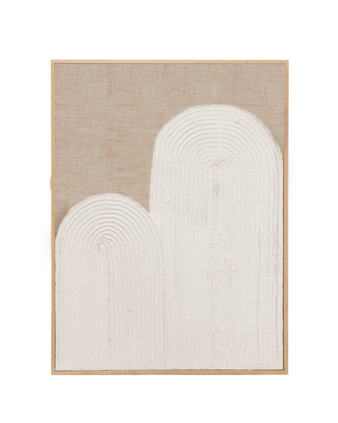 Tableau blanc e beige décoratif sur lin avec cadre en bois peint à la main à la peinture à l'huile en différentes tailles