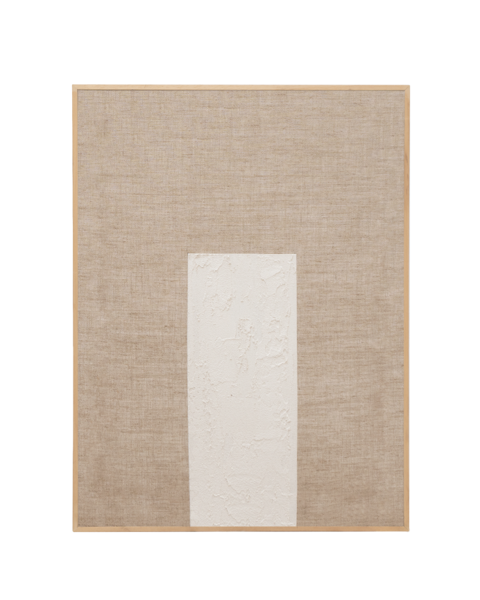 Tableau beige et blanc décoratif sur lin avec cadre en bois peint à la main à la peinture à l'huile en différentes tailles