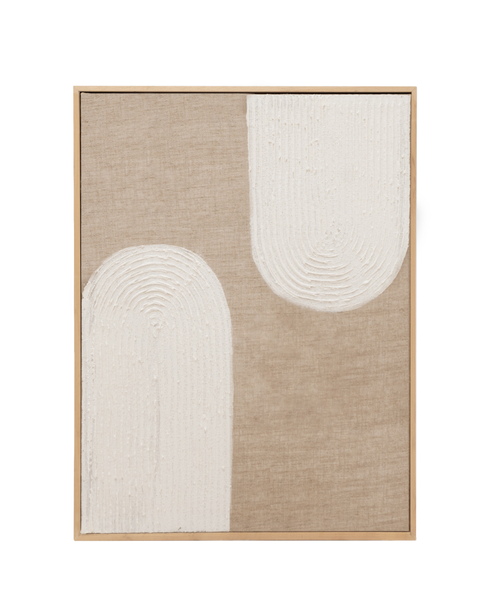 Tableau beige et blanc décoratif sur lin avec cadre en bois peint à la main à la peinture à l'huile en différentes tailles