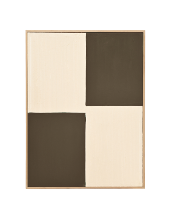 Tableau marron et blanc décoratif sur coton avec cadre en bois peint à la main à la peinture à l'huile en différentes tailles