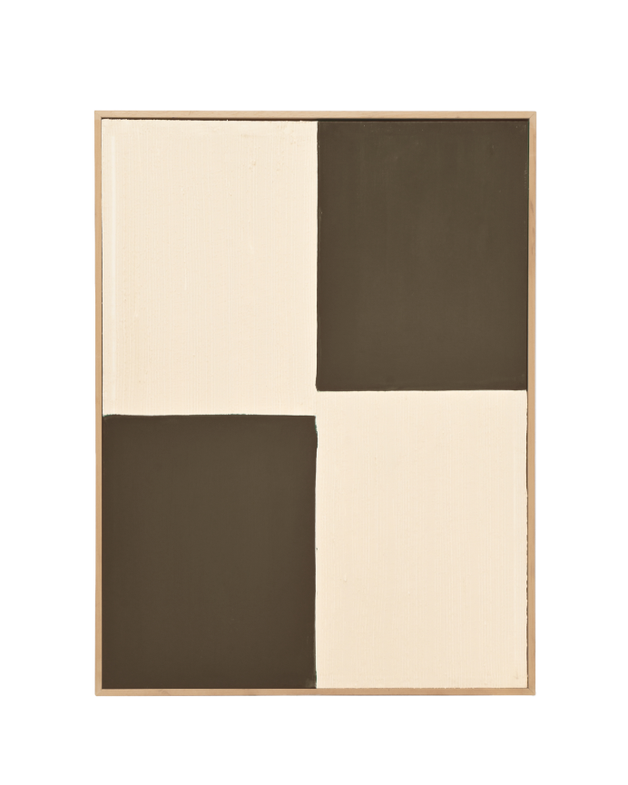 Tableau marron et blanc décoratif sur coton avec cadre en bois peint à la main à la peinture à l'huile en différentes tailles