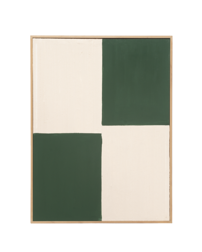 Tableau vert et blanc décoratif sur coton avec cadre en bois peint à la main à la peinture à l'huile en différentes tailles