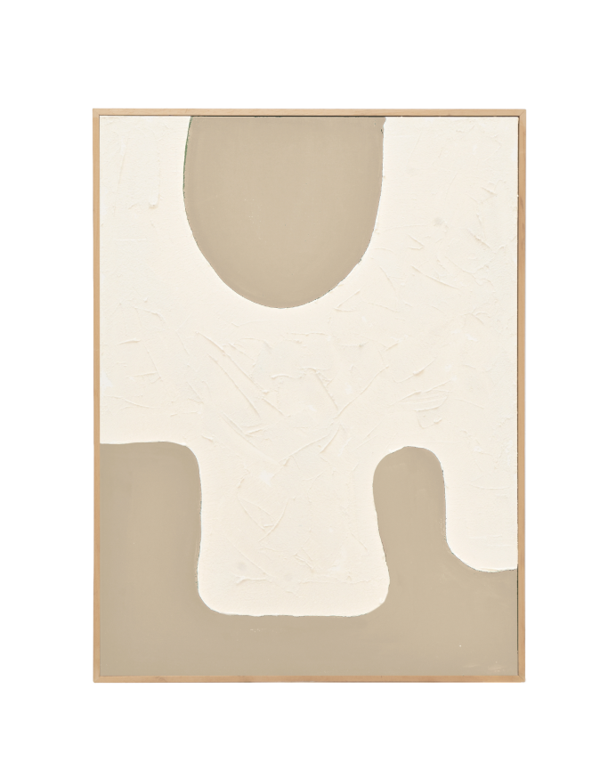 Tableau blanc e beige décoratif sur coton avec cadre en bois peint à la main à la peinture à l'huile en différentes tailles