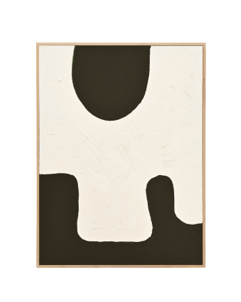 Tableau blanc et noir décoratif sur coton avec cadre en bois peint à la main à la peinture à l'huile en différentes tailles