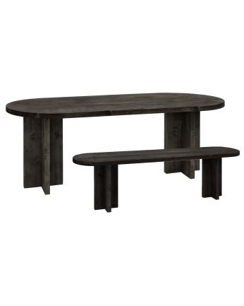 Pack table à manger ovale et banc en bois massif ton noir en différentes tailles