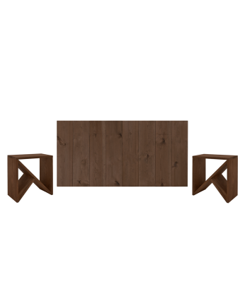 Pack tête de lit et tables en bois massif ton noyer en différentes tailles