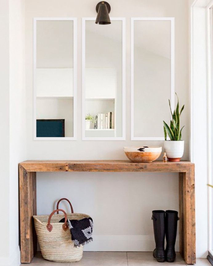 Pack 3 miroirs muraux rectangulaires en bois blanc, 90x30cm