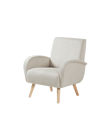 Fauteuil en bois massif avec assise en mousse et fibre de couleur beige 75x74cm