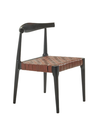 Chaise en bois massif avec assise tressée marron et pieds en couleur noire 81cm