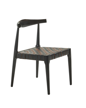 Chaise en bois massif avec assise tressée noire et pieds en couleur noire 81cm