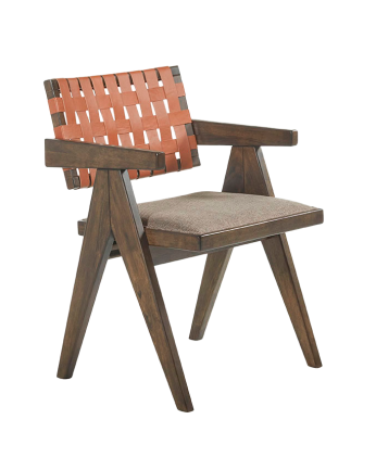 Chaise en bois massif avec dossier tressé couleur noyer de 80cm