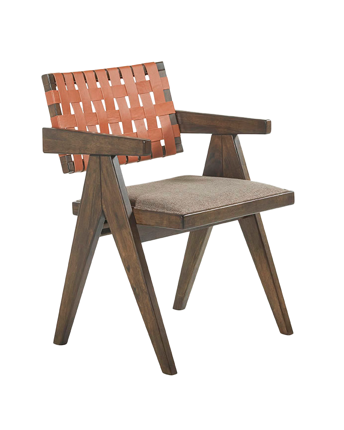 Chaise en bois massif avec dossier tressé couleur noyer de 80cm