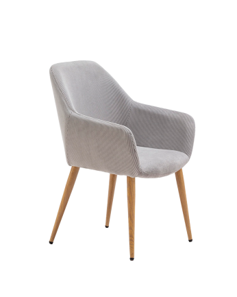 Chaise en velours gris avec pieds en métal couleur chêne de 84cm
