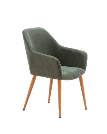 Chaise en velours vert avec pieds en métal couleur chêne de 84cm