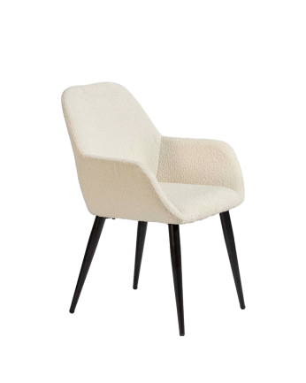Chaise en bouclé blanc avec pieds en métal noir de 84cm