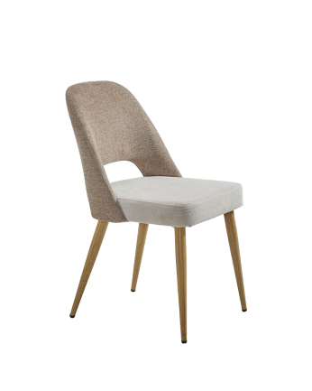 Chaise en tissu couleur combinée beige et taupe avec pieds en métal couleur chêne de 84cm