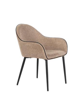 Chaise en tissu couleur marron avec pieds en métal noir de 83cm