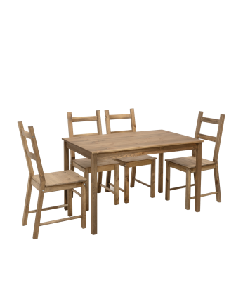 Pack table à manger et 4 chaises en bois massif teinte chêne foncé de 120cm