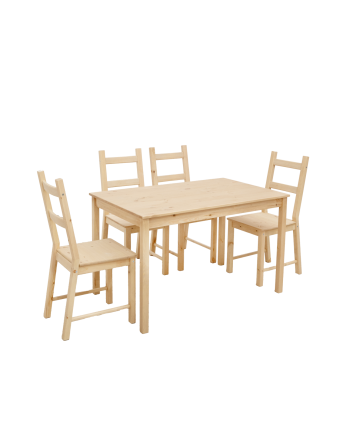Pack table à manger et 4 chaises en bois massif teinte chêne moyen de 120cm