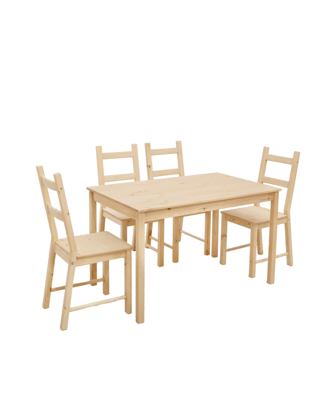 Pack table à manger et 4 chaises en bois massif teinte chêne moyen de 120cm
