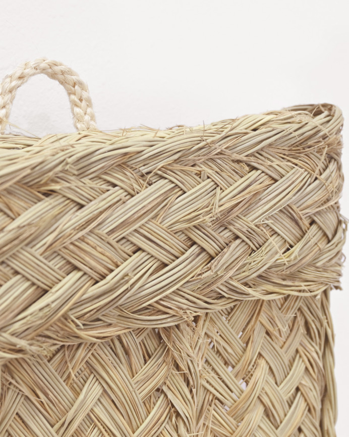Jardinière verticale à double paroi en alfa naturel et cadre en bois de 75x22cm